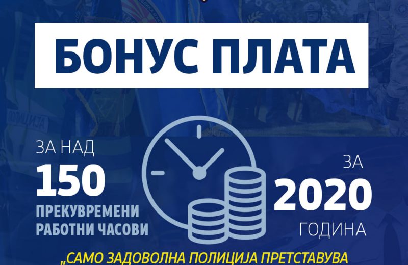 Вработените на МВР денеска ја добиваат бонус платата за над 150 часови прекувремена работа во 2020
